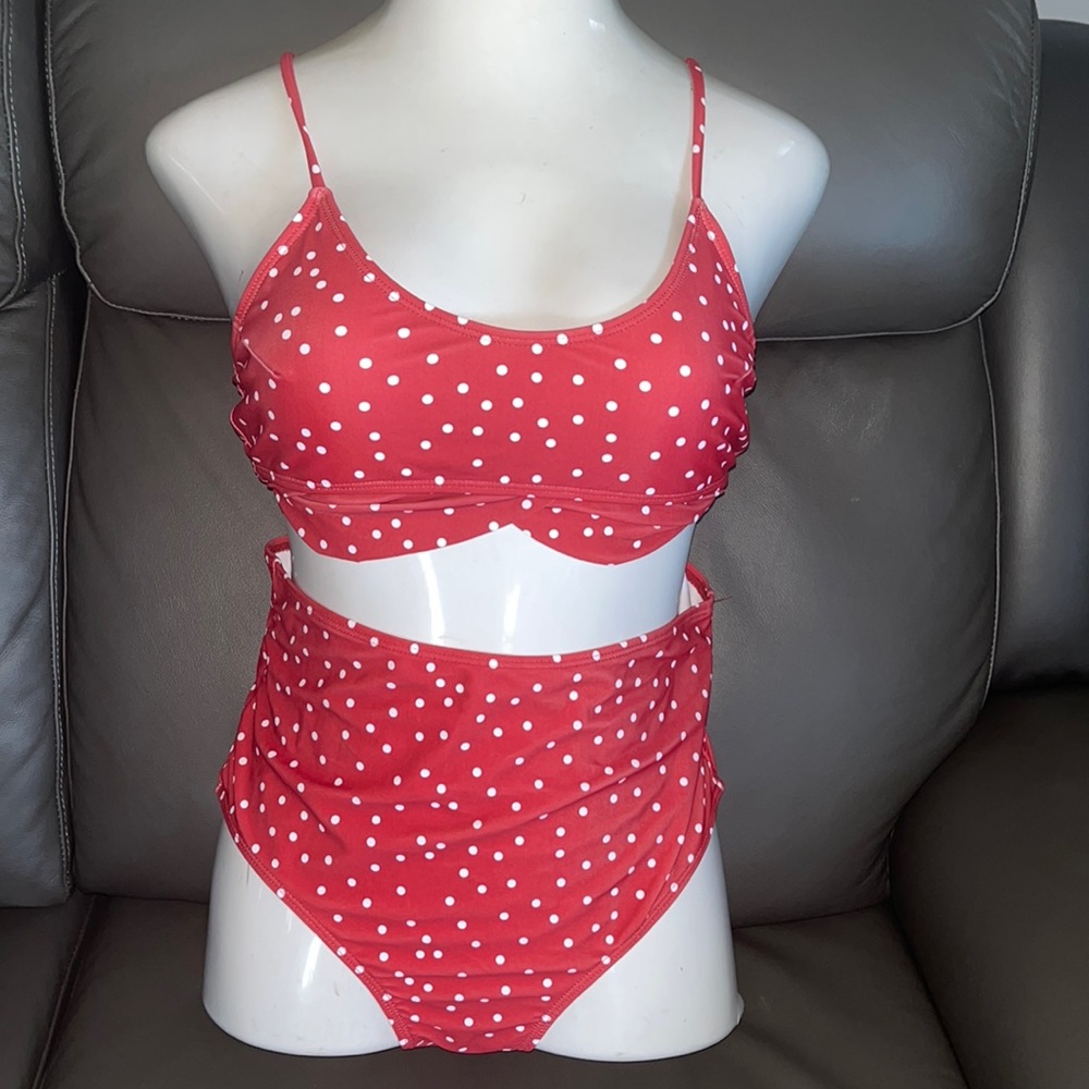 Polka dot 2 piece bikini set high waisted bikini top